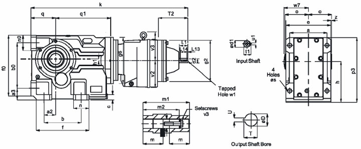 Dimensions of Quintuple Reduction Bevel Helical Gearbox