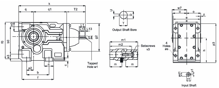 Dimensions of Triple Reduction Bevel Helical Gearbox