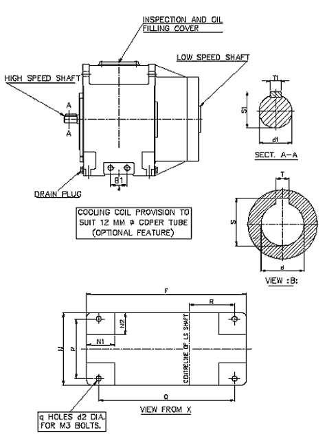 Dimension details of Extruder Gearbox